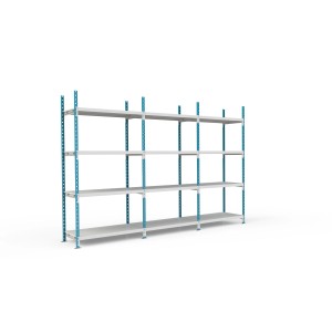 PROREGAL Fachbodenregal Maximus Pro, 4 Ebenen, lichtblau-lichtgrau, für flexible Lagerung.