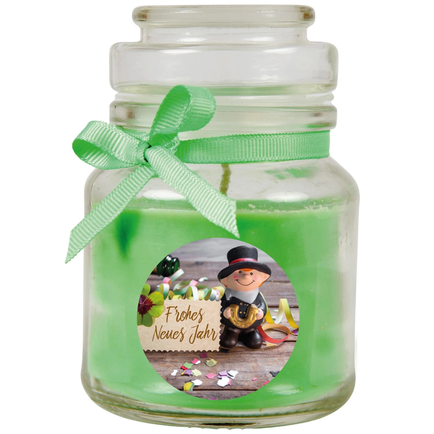 HS Candle Duftkerze & Glas Neujahr Grün Bonbon 30h günstig online kaufen