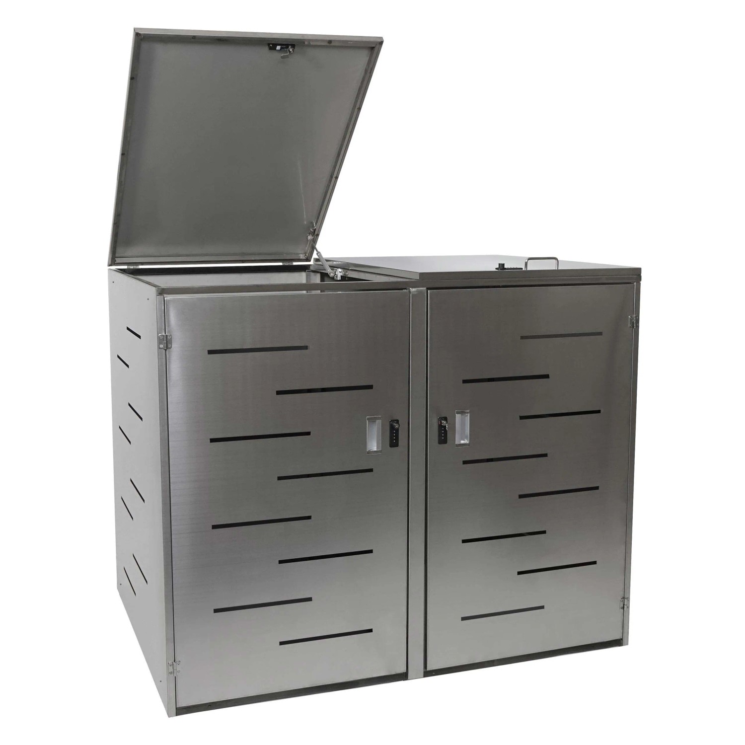 MCW 2er-/4er-Mülltonnenverkleidung E83 Edelstahl 50kg 116x141x98cm Silber