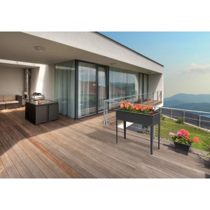 Floraworld Hochbeet Season, 100x40x80 cm, Anthrazit, auf einer Terrasse mit Bepflanzung.