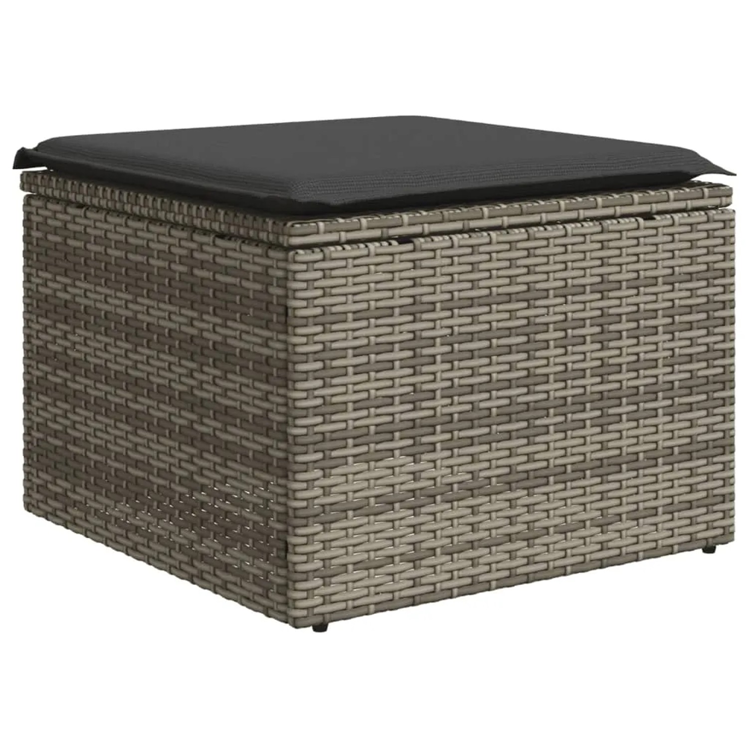 Grauer vidaXL Gartenmöbel Fußhocker aus Polyrattan mit dunklem Kissen.