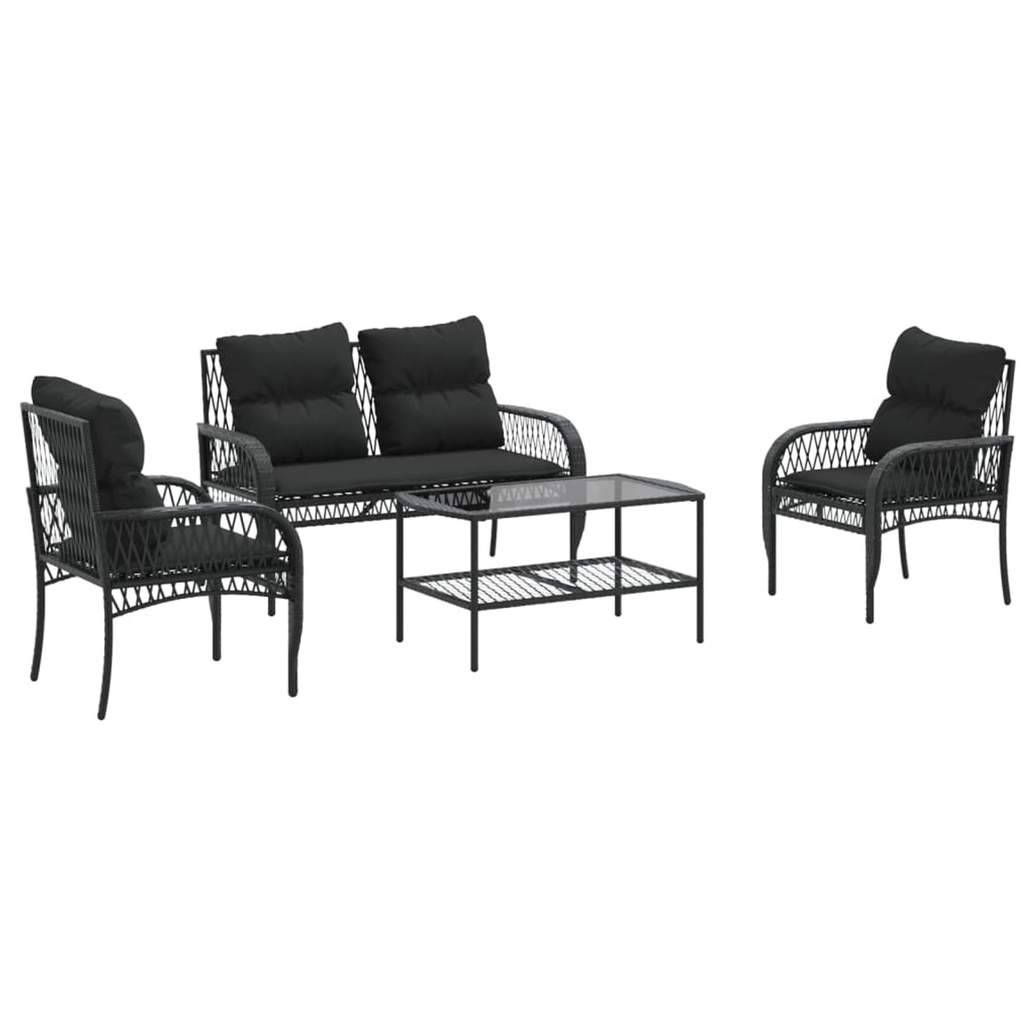 vidaXL 4-Tlg Garten-Sofagarnitur mit Kissen Schwarz Poly Rattan 368727 günstig online kaufen