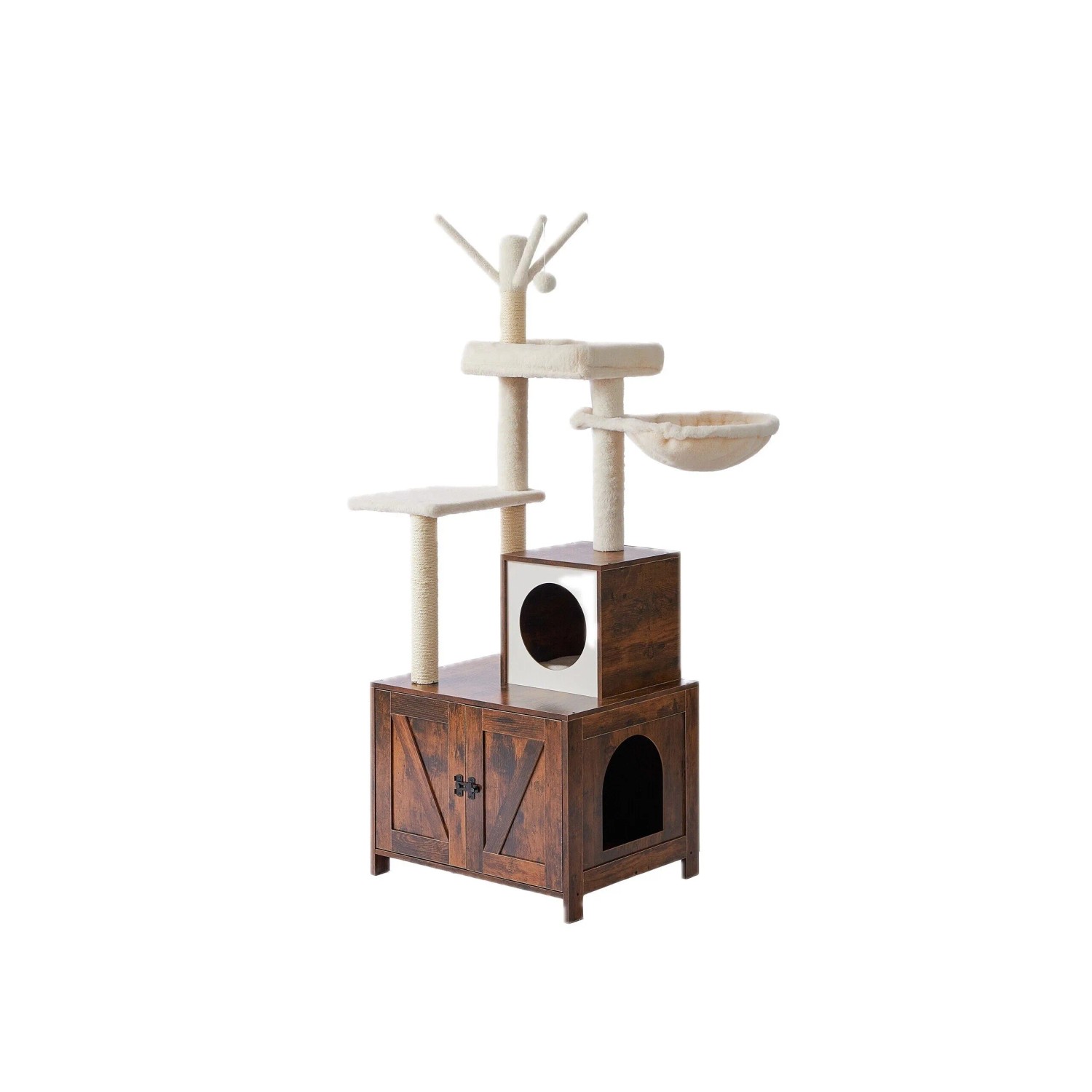 Relaxdays Kratzbaum MDF Weiß mit Katzenklo-Schrank 150 cm x 60 cm x 49 cm 17,1 kg