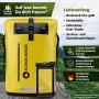 Gelber SCANDIC NATURE 55L Roll Top Rucksack mit wasserdichter Handyhülle. Robuster Outdoor Wanderrucksack für Trekking & Reisen.