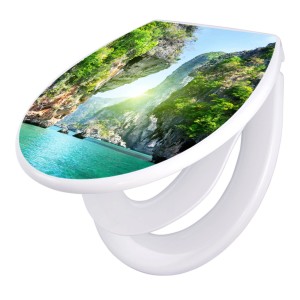 Banjado Familien WC-Sitz mit Absenkautomatik, Motiv Versteckte Bucht. Klodeckel mit Kindersitz aus Polypropylen.