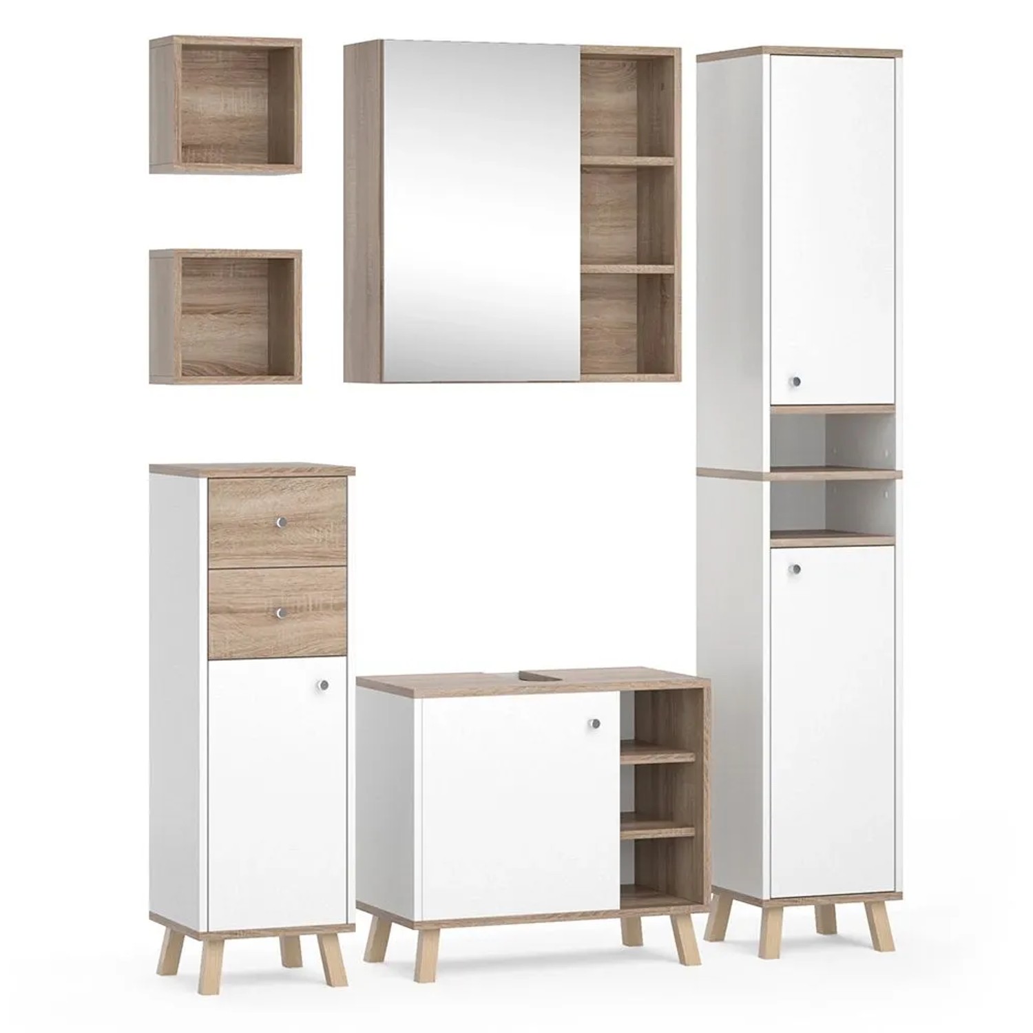 Vicco Badmöbel-Set Senyo Weiß 60 x 54 6-teilig