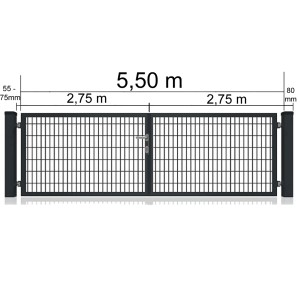 Doppeltor für Doppelstabmattenzaun, anthrazit, 550x80 cm, mit Rahmen und Griff.