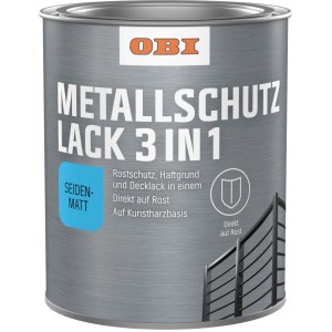 Dose OBI Metallschutzlack 3in1, Silber seidenmatt, Rostschutz, Grundierung und Decklack in einem.