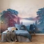 Fototapete Forestland in Blau und Rosa im Schlafzimmer, 400x250 cm.