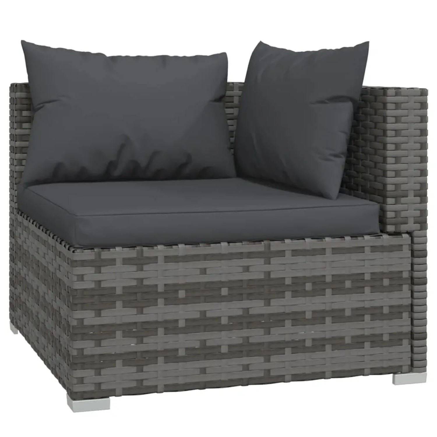 Graues vidaXL Garten-Lounge-Eckelement aus Rattan mit anthrazitfarbenen Kissen.