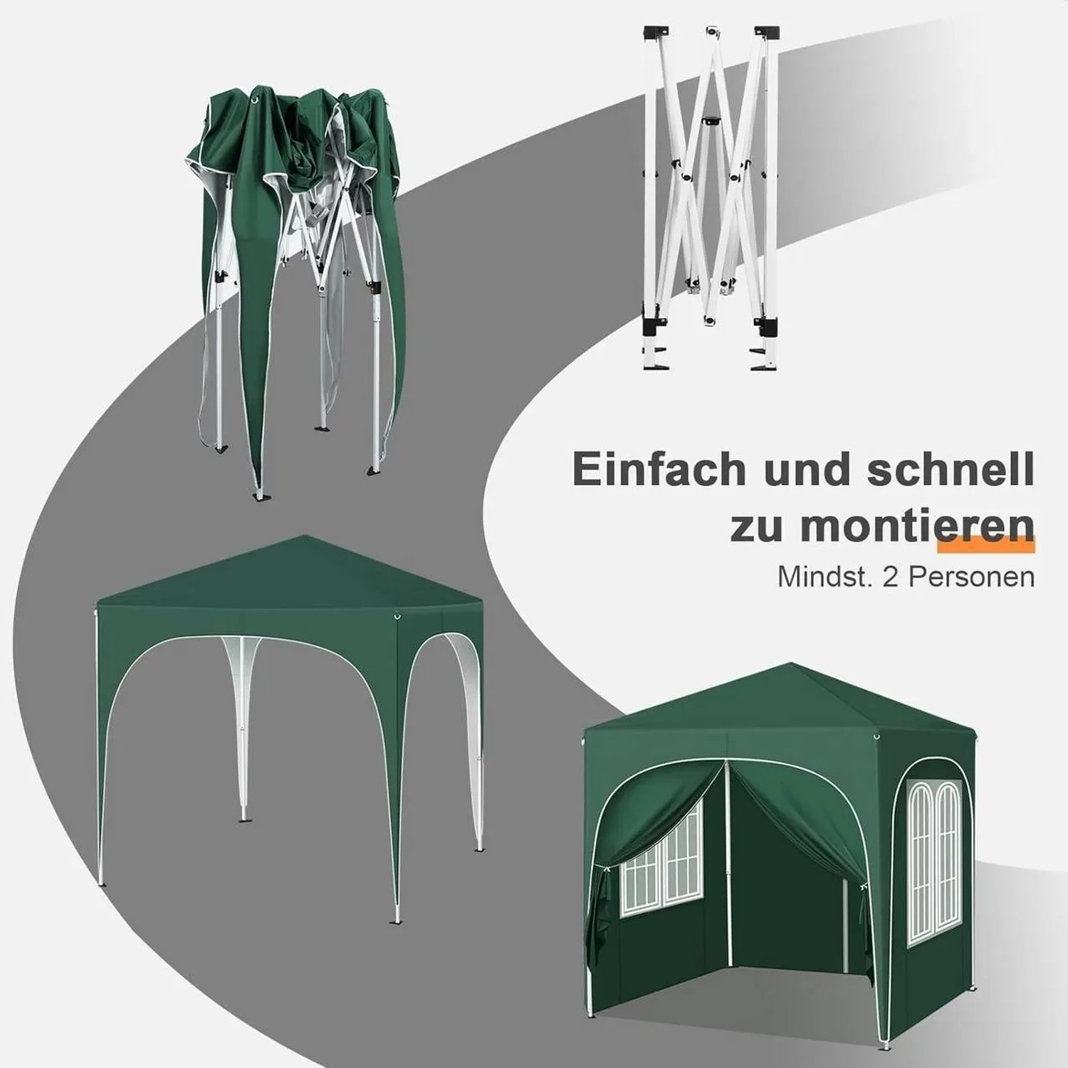 WOLTU Pavillon Faltpavillon 2x2 m Mit 4 Seitenwänden Höhenverstellbar Grün_6