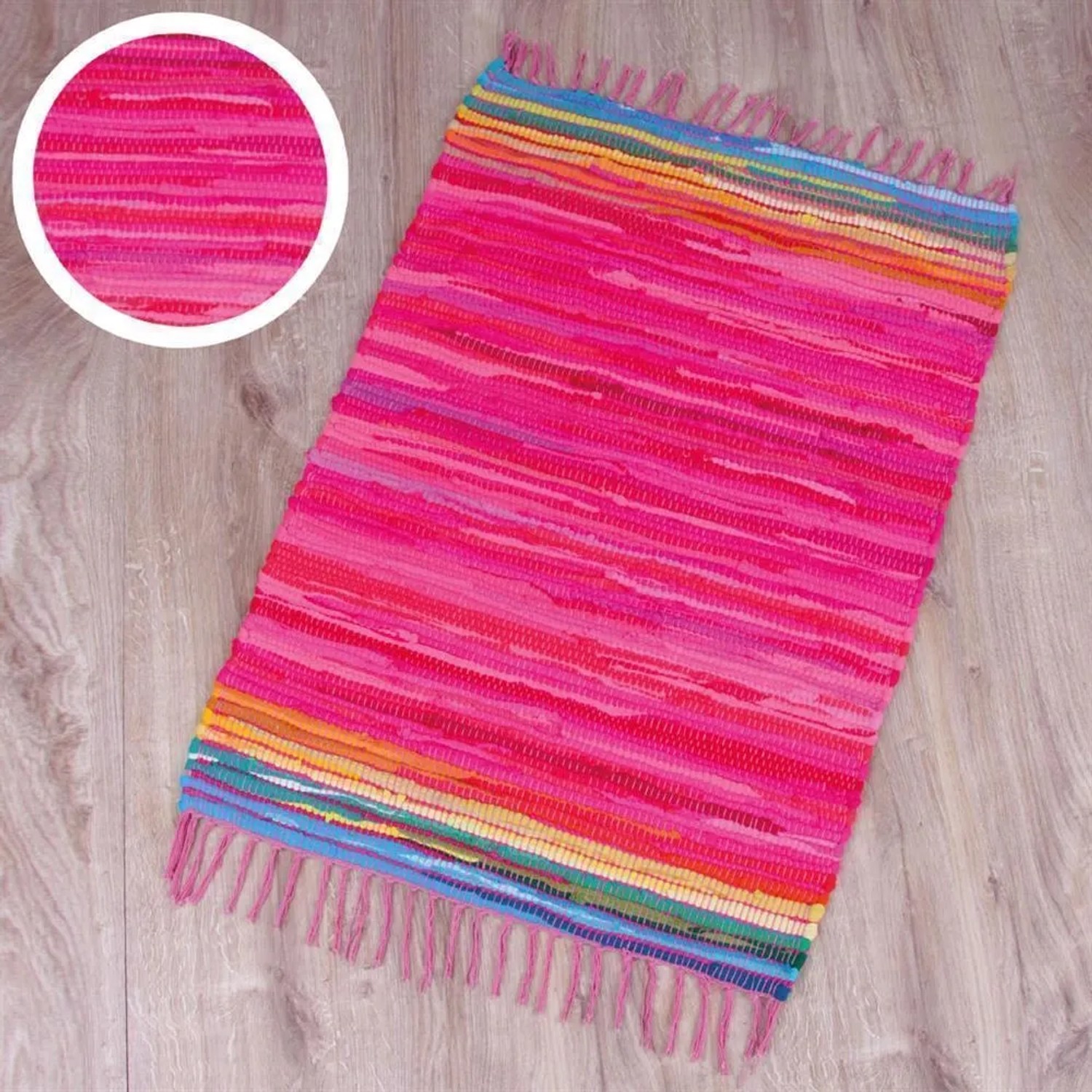 Pinker Bestlivings Flickenteppich Tonal 70x180 cm, Baumwollteppich mit Fransen, Fußmatte.