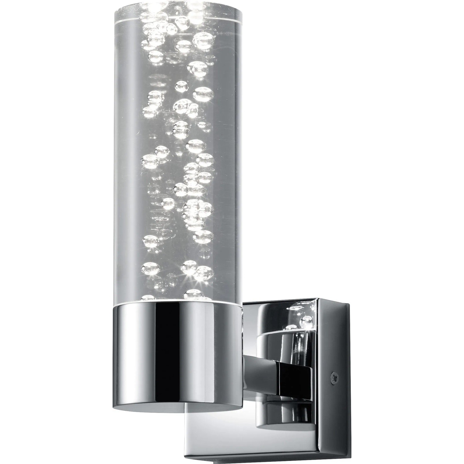 Moderne Trio LED-Bad-Wandleuchte Bubbles Chrom mit klarem Acrylglas und dekorativen Luftblasen.