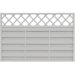 Grau lasiertes Sichtschutzzaun-Element Country, 120x180 cm, mit Lattenzaun-Abschluss.