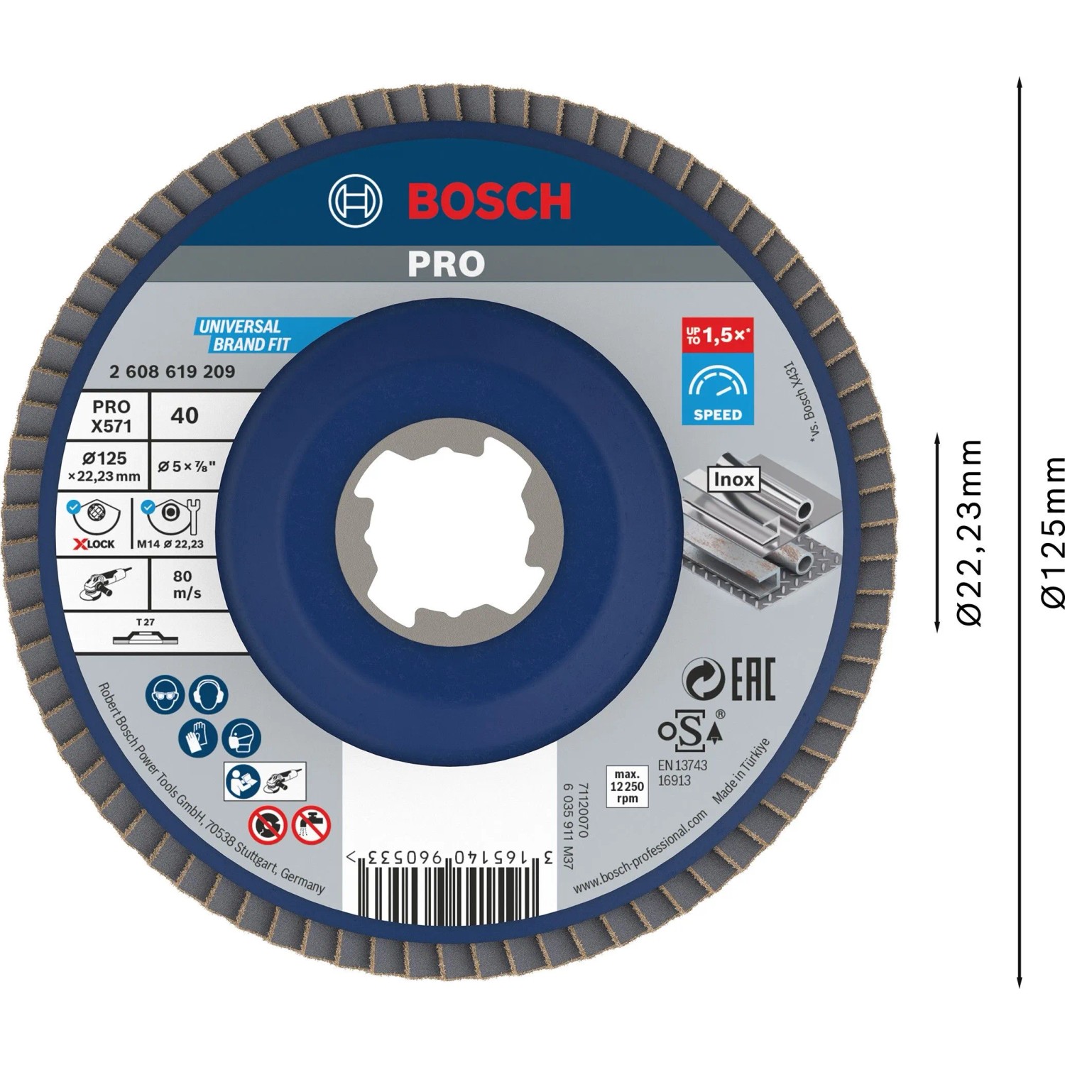 Bosch PRO Metal X571 Fächerschleifscheibe – X-Lock Oder Gewinde, 125 Mm, Körnung 80 – Für Stahl & Edelstahl, Bis Zu 1,5x Schneller