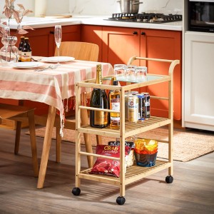 SoBuy Servierwagen SVW24-N aus Holz mit Rollen, 65x80x35cm, mit Flaschen und Gläsern.