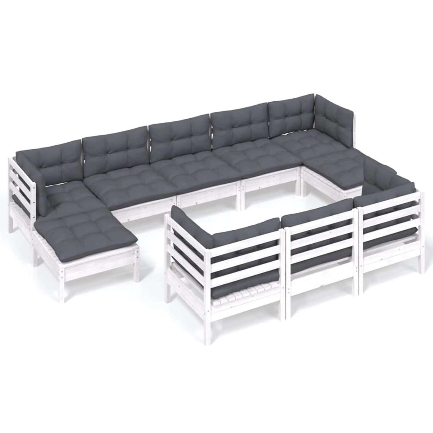 vidaXL 10-Tlg Garten-Lounge-Set mit Kissen Weiß Kiefer Massivholz 3097140