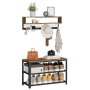Songmics Wandgarderobe-Set mit Schuhbank, braun-schwarz, 2-teilig. Garderobe mit Haken und Ablage, Schuhregal mit Sitzbank.