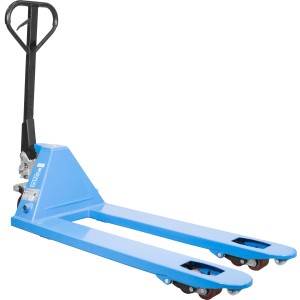 Blauer Güde Gabelhubwagen GHW 2500-115 PU mit Polyurethanrädern für Lager und Werkstatt.