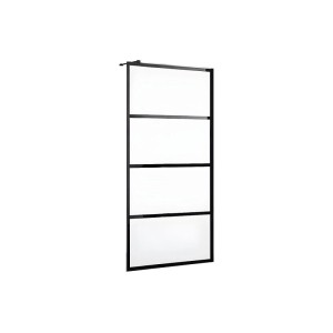 Schwarze Duschwand Inaya II im Industrial Design, 120 cm breit, aus Glas und Aluminium für Walk-In Duschen.