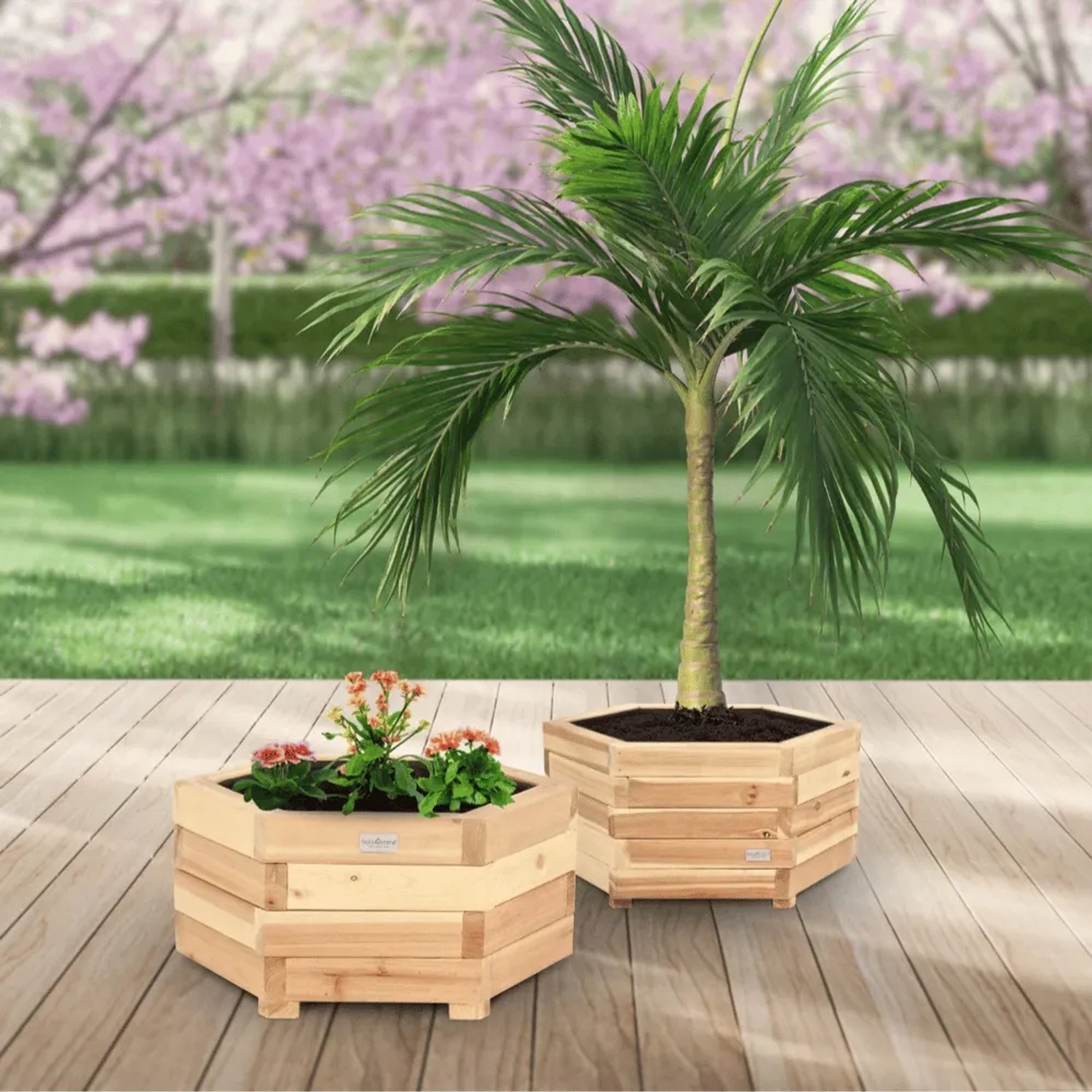 DELUKE Pflanzkasten Holz 6-eckig MICHA mit Vlies und Handschuhe Pflanzkübel Tannenholz Blumenkasten Blumenkübel 60cm Breit kaufen bei OBI