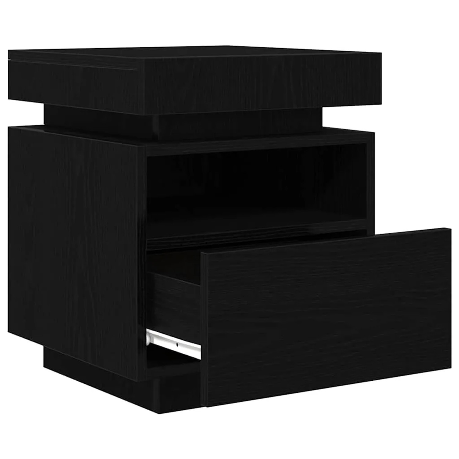 Schwarzer Nachttisch Eiche mit Schublade und Regal, vidaXL, 40x39x48,5 cm.