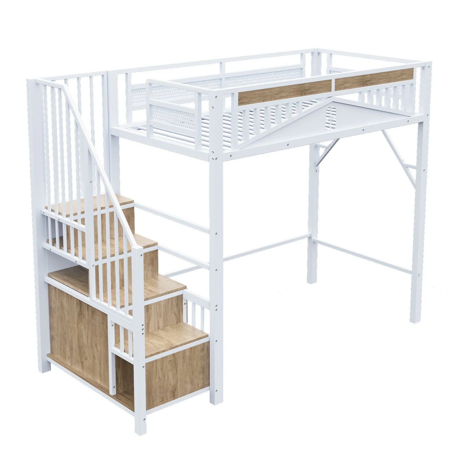 okwish Hochbett 90x200cm mit Sicherheitsfenster und Leiter Kinderzimmer Weiß ohne Matratze