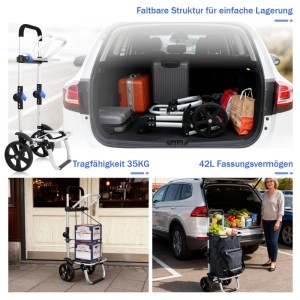 Sekey 3-in-1 Einkaufstrolley: Faltbarer Trolley mit Kühlfach, als Sackkarre oder Umhängetasche nutzbar.