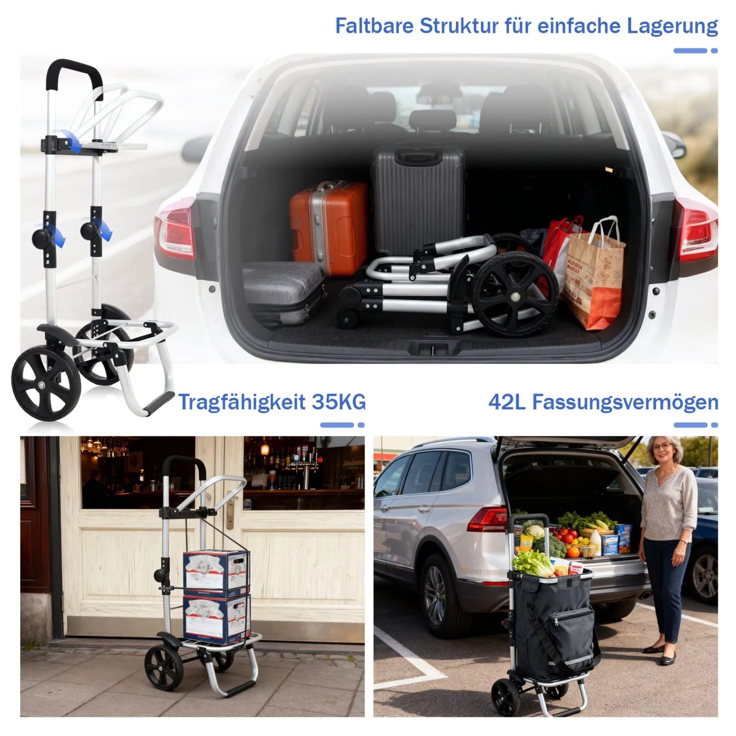Sekey 3-in-1 Einkaufstrolley: Faltbarer Trolley mit Kühlfach, als Sackkarre oder Umhängetasche nutzbar.