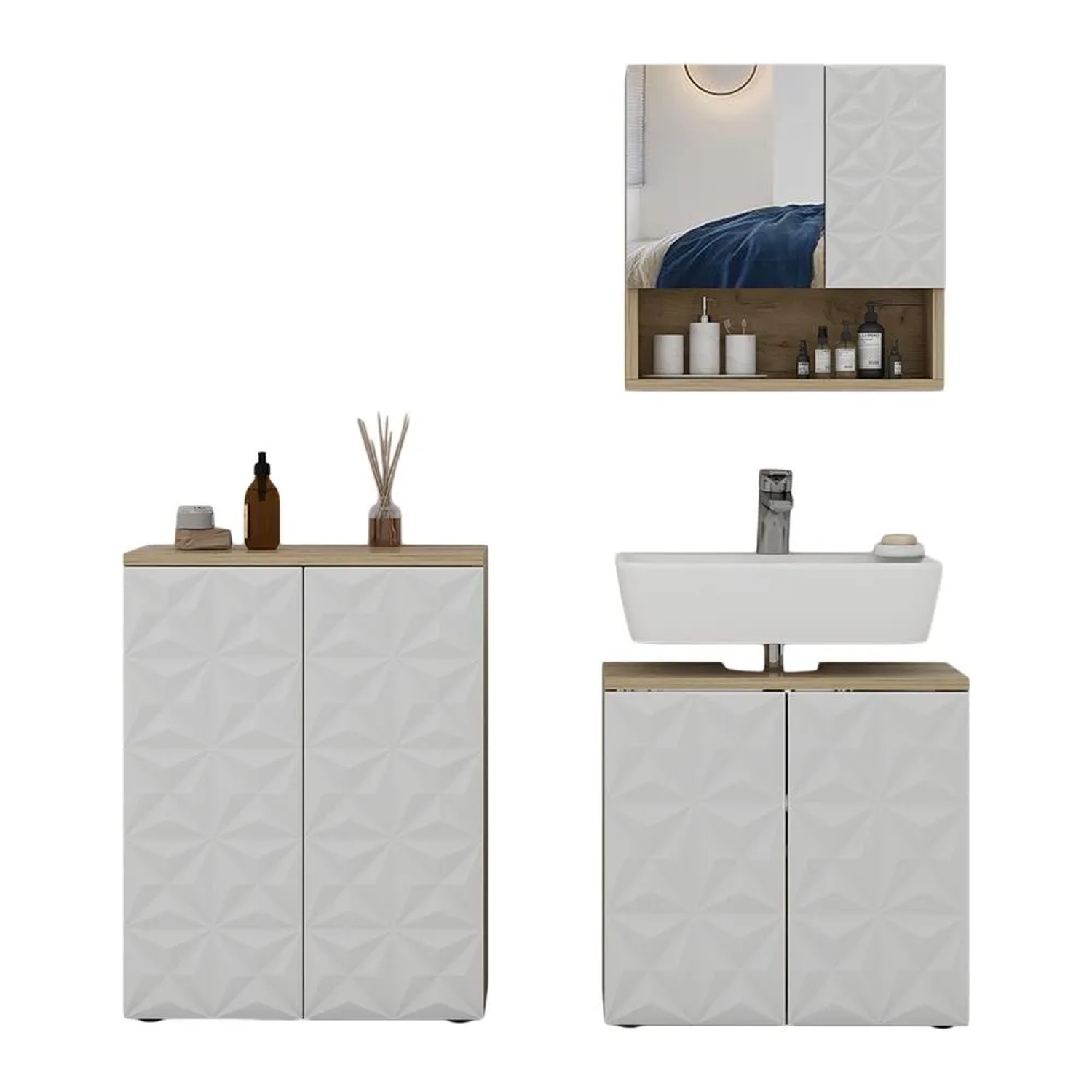 Vicco Badmöbel-Set Edge Weiß 60 x 57 3-teilig