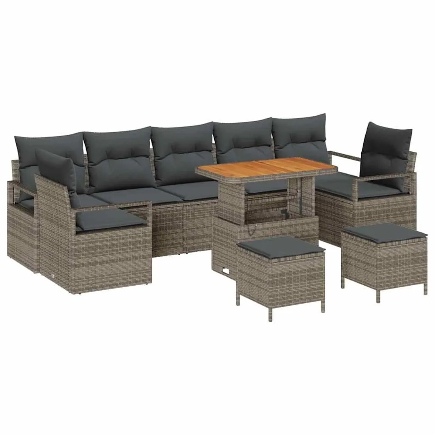 vidaXL Garten-Sofa-Set mit Kissen mit Speicher 10-Tlg Grau 3364463