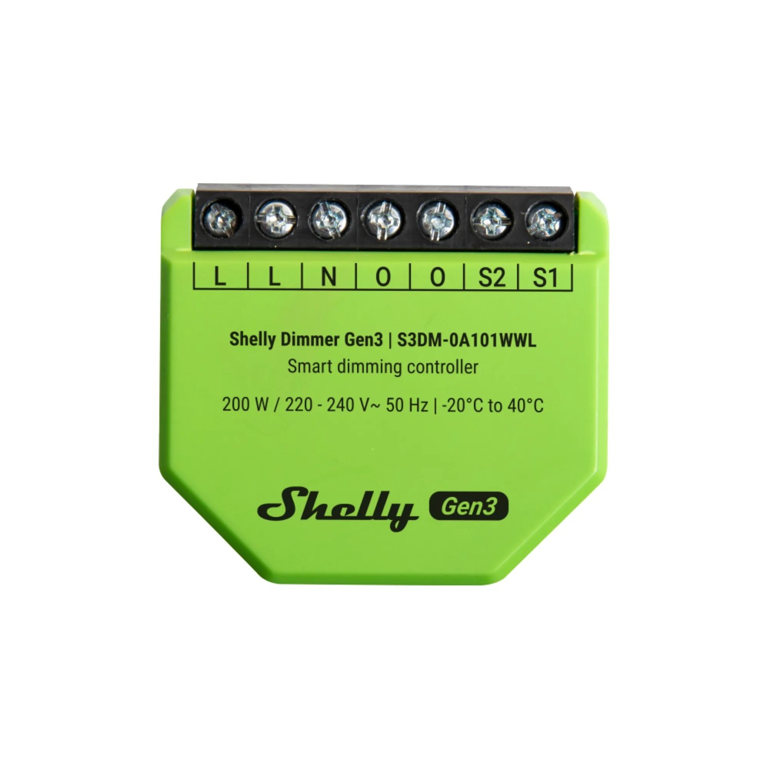 Shelly Unterputz Dimmer Gen3, grüne Hausautomation zur smarten Steuerung von dimmbaren Leuchten.