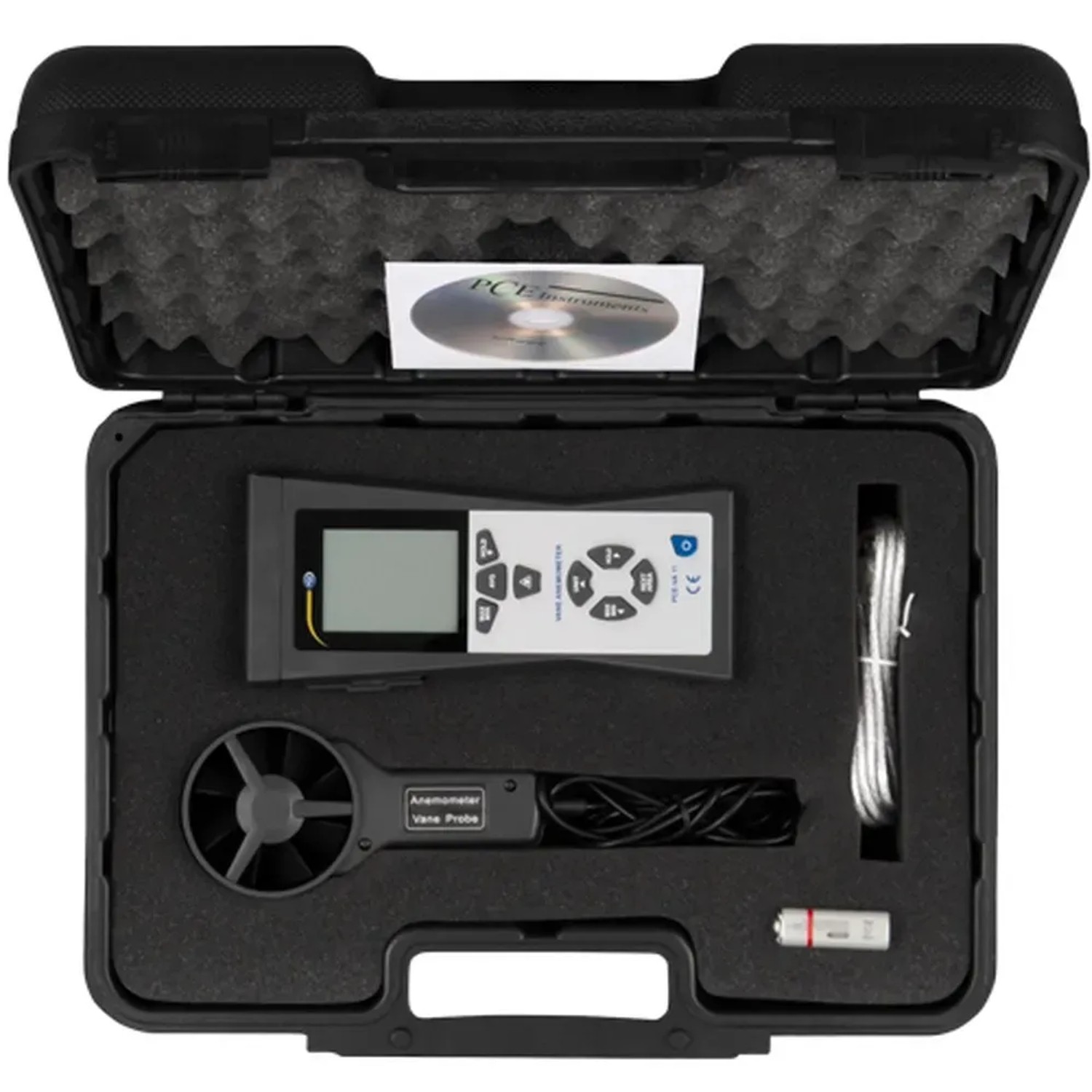PCE Instruments Anemometer VA 11 im schwarzen Koffer. Messwerkzeug für Luftgeschwindigkeit und Temperatur.