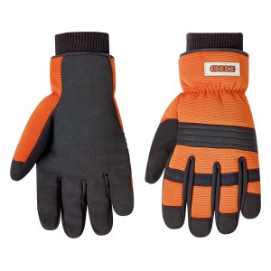 Orange-schwarze OBI Arbeitshandschuhe Winter Gr. 10 mit Thinsulate-Futter und langer Stulpe.
