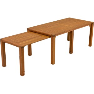 Ausgezogener, rechteckiger Merxx Gartentisch aus Holz, naturfarben, 90x185 cm.