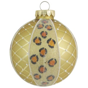 Goldene Weihnachtsbaumkugel mit Leopardenmuster, 8cm, von Krebs Glas Lauscha.