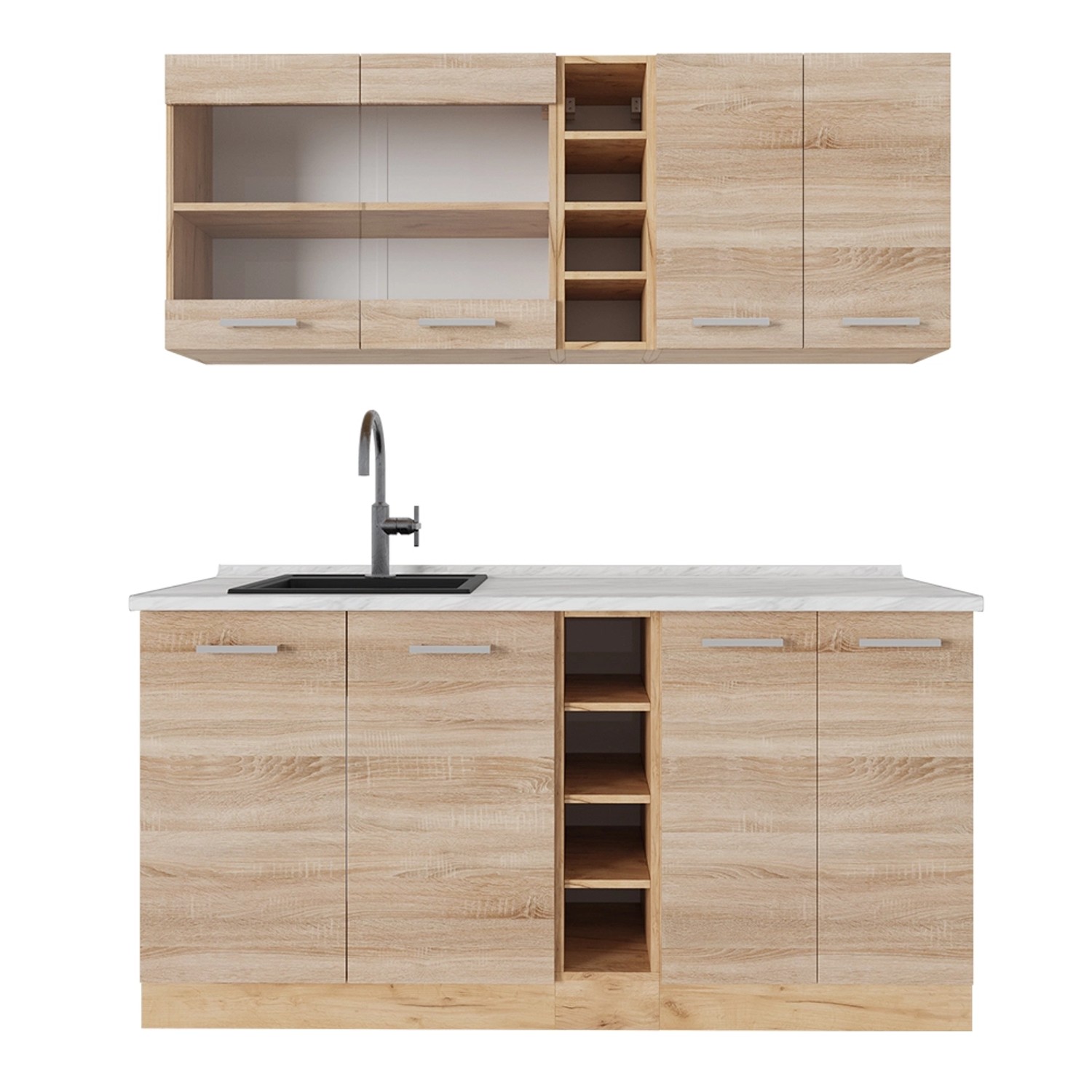 Vicco R-Line Single Küche Sonoma/Goldkraft Eiche 160 cm AP Marmor