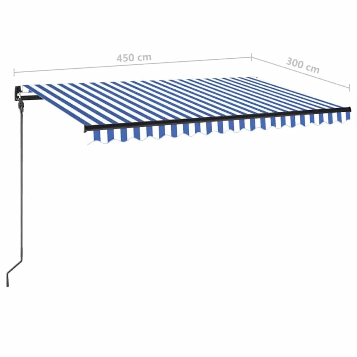 vidaXL Markise, manuell einziehbar, blau-weiß gestreift, 450x300 cm, mit LED
