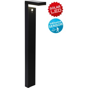 Schwarze Näve LED Sockelleuchte Filius mit Bewegungsmelder für den Außenbereich.
