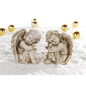 Schlafender Engel als Grabdeko, Kunststein, grau, für den Außenbereich geeignet.