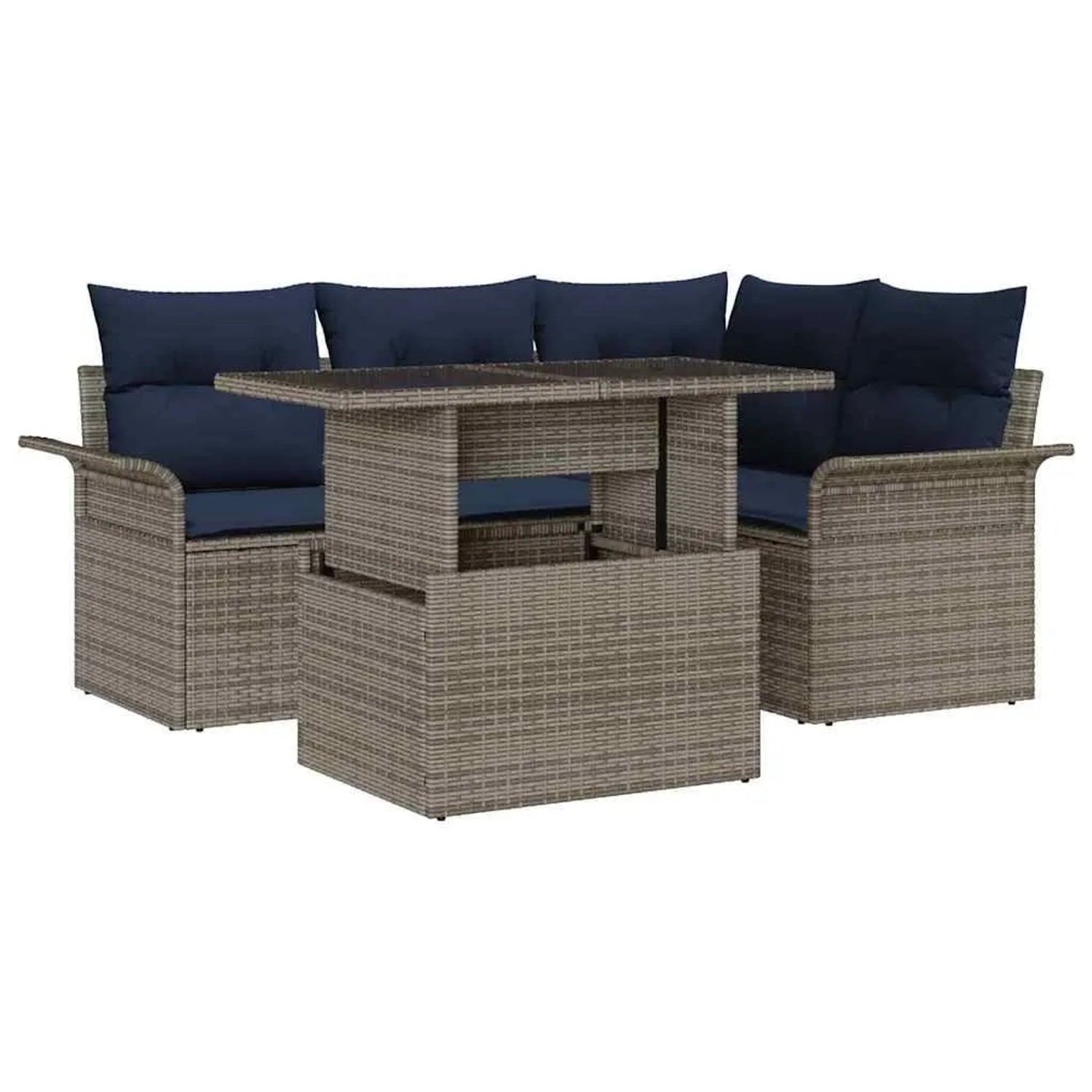 vidaXL Gartensofa-set mit Kissen 5 Stk Grau Poly-Rattan 3348281