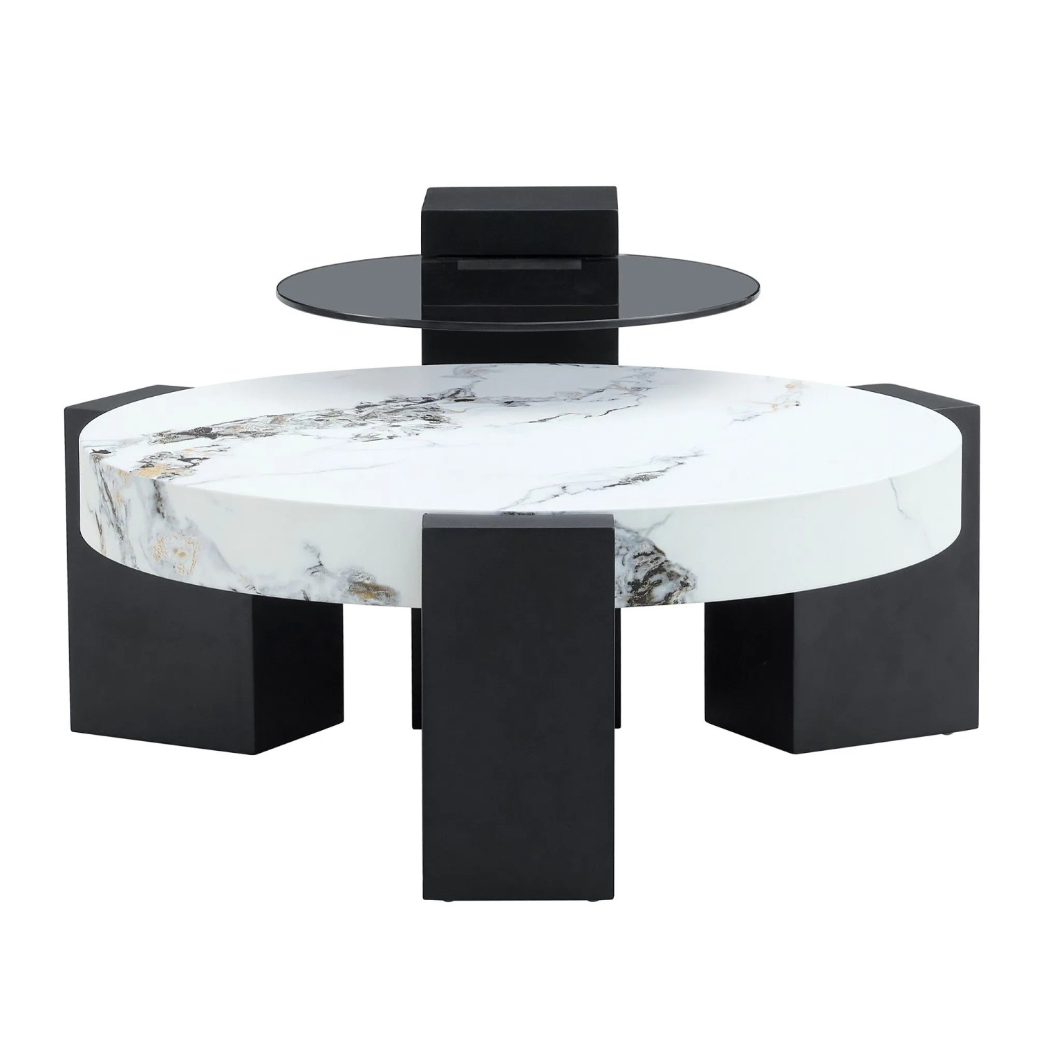 Okwish Beistelltisch Mit Zwei Ebenen Und Glasplatte Für Wohnzimmer 78x75x34 Cm Weiß Schwarz