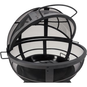 Schwarzer Landmann Feuerkorb Ball of Fire mit Funkenschutzgitter und Feuerschale.