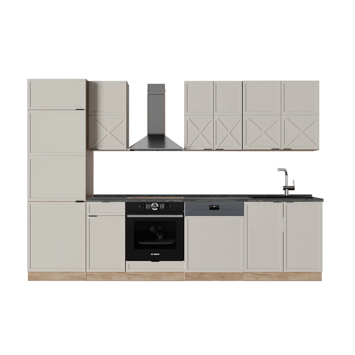 Vicco Fame-Line Küchenzeile GrauBeige/Goldkraft Eiche 300 cm AP Anthrazit günstig online kaufen