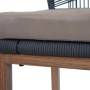 Nahaufnahme des Proregal Rope-Barhockers: Anthrazit Seilgeflecht, taupe Sitzkissen, braunes Metallgestell in Holz-Optik.