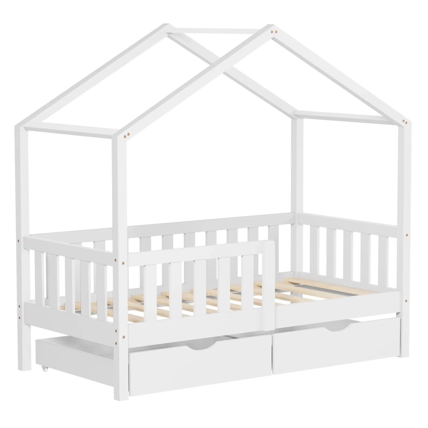 ML-Design Hausbett 70x140 cm Weiß Kiefernholz mit 2 Schubladen