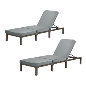 2er Set graue Svita Peach Gartenliegen aus Polyrattan mit Polster, klappbar.