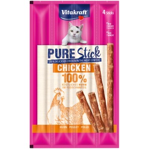 Vitakraft Pure Stick Huhn, 4 Stück. Katzenleckerli mit 100% Huhn, ohne Zuckerzusatz.