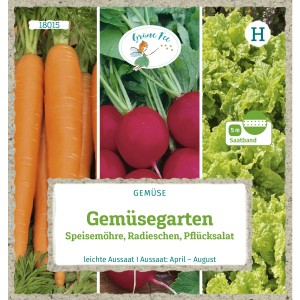 Grüne Fee Gemüsegarten Saatband mit Möhren, Radieschen und Pflücksalat.