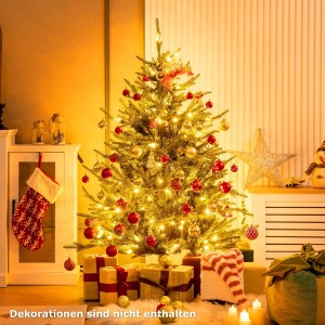 Costway Künstlicher Weihnachtsbaum 136 cm, beleuchtet mit warmweißen LEDs, dekoriert mit roten und goldenen Kugeln.